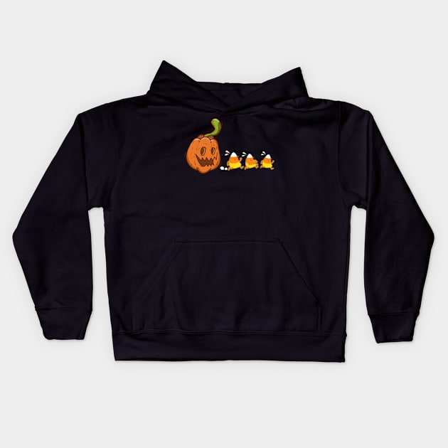 Pumpkin Ghost Eating Candy Corn Video Game Halloween 2020 Kids Hoodie by BeHappy12
